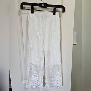 Magil Chic Cream Embroidered Kids Wide Leg Pants